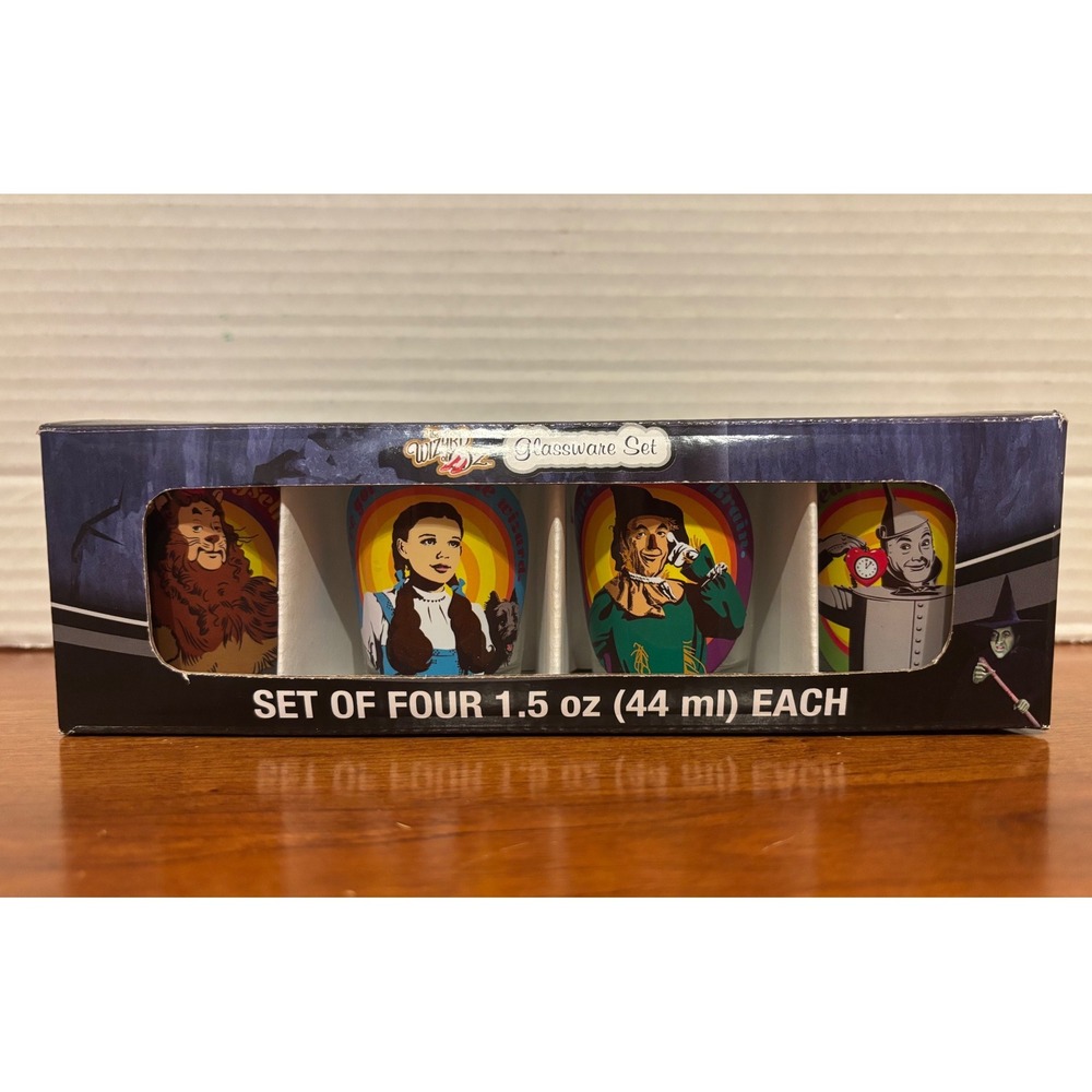 Wizard of Oz Shot Glass Set of 4 Silver Buffalo 1.5oz Dorothy Tin Man Scarecrow